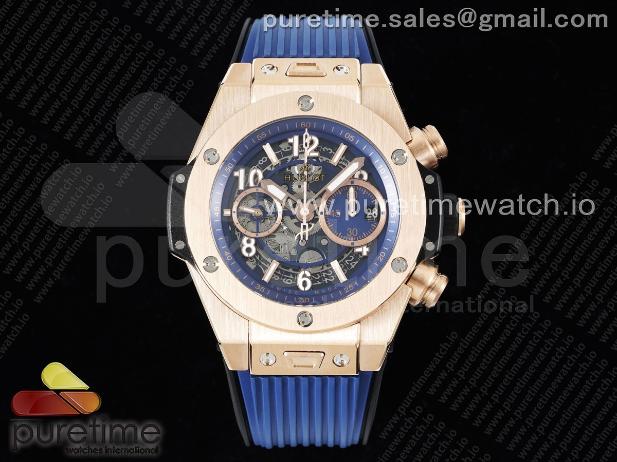 ZF 위블로 빅뱅 유니코 로즈골드 블루스켈레톤다이얼 블루러버스트랩 Hublot Big Bang Unico RG ZF 1:1 Best Edition Blue Skeleton Dial on Blue Rubber Strap A1280