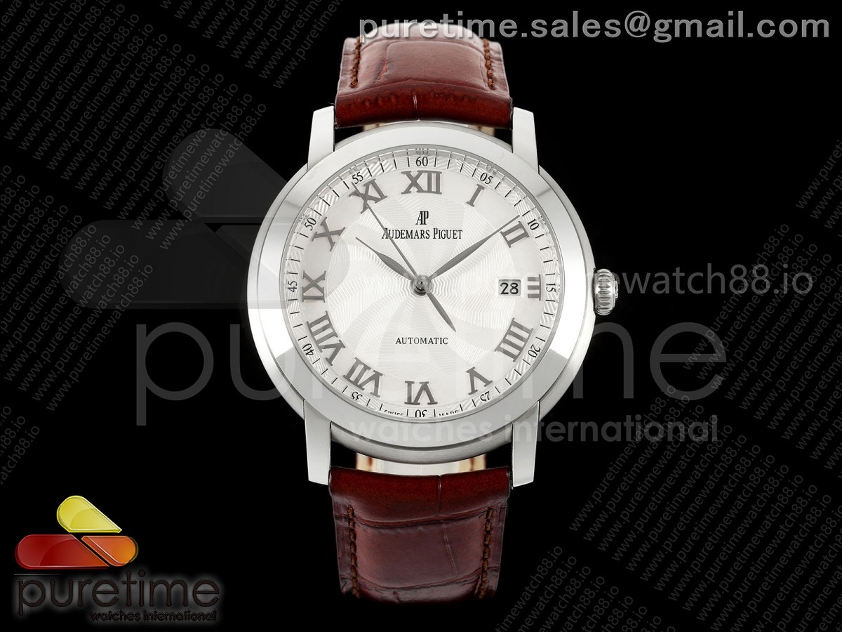 OMF 오데마피게 줄스오데마 15120 화이트로만다이얼 브라운가죽스트랩 Jules Audemars 15120 SS OMF 1:1 Best Edition White Textured Dial on Brown Leather Strap A3120