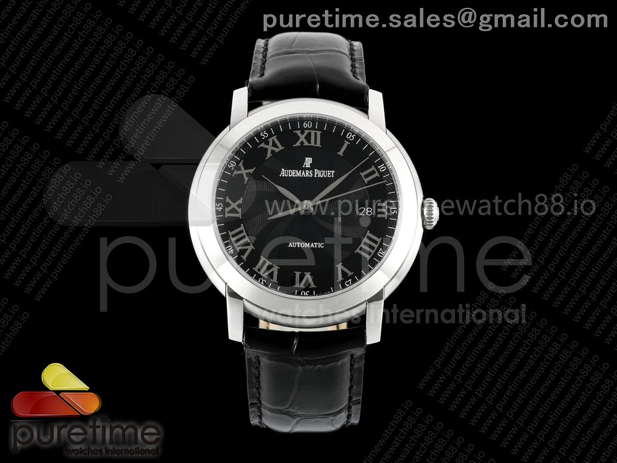 OMF 오데마피게 줄스오데마 15120 블랙로만다이얼 블랙가죽스트랩 Jules Audemars 15120 SS OMF 1:1 Best Edition Black Textured Roman Dial on Black Leather Strap A3120