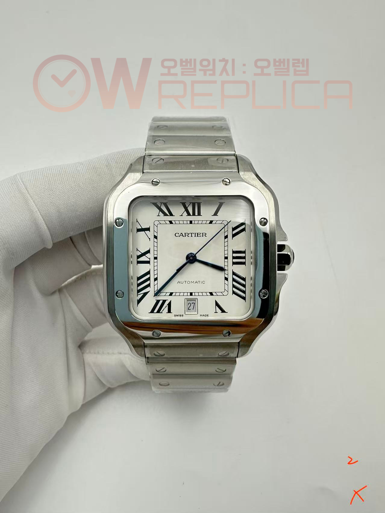 (#국내# 당발) GF V2 까르띠에 산토스 라지 40미리 화이트다이얼 스틸브레이슬릿