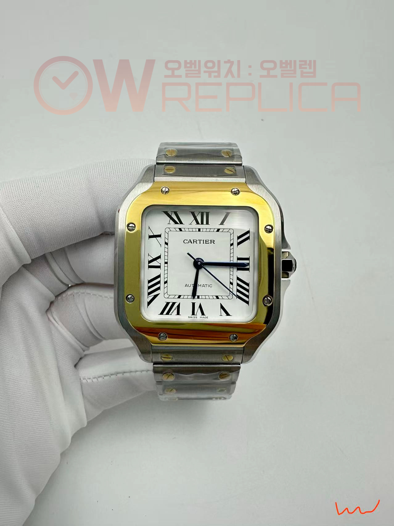 (#국내# 당발) BVF V2 산토스 드 까르띠에 미듐 35미리 옐로우골드콤비 화이트다이얼 스틸브레이슬릿