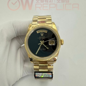 (#국내# 당발) QF 롤렉스 데이데이트36 텅스텐(Cu-W) 옐로우골드 오닉스다이얼 스틸브레이슬릿