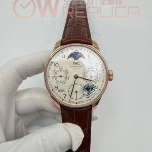 (#국내# 당발) APSF IWC 포르투기저 퍼페츄얼캘린더 로즈골드 화이트다이얼 브라운가죽스트랩