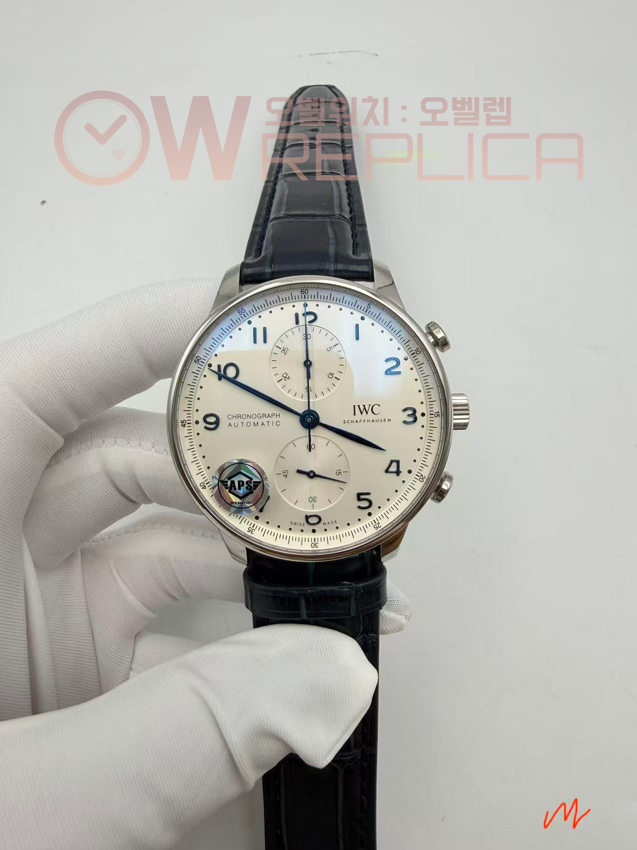 (#국내# 당발) APSF IWC 포르투기저 크로노 IW371605 화이트/블루다이얼 블랙가죽스트랩