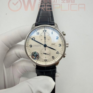 (#국내# 당발) APSF IWC 포르투기저 크로노 IW371605 화이트/블루다이얼 블랙가죽스트랩