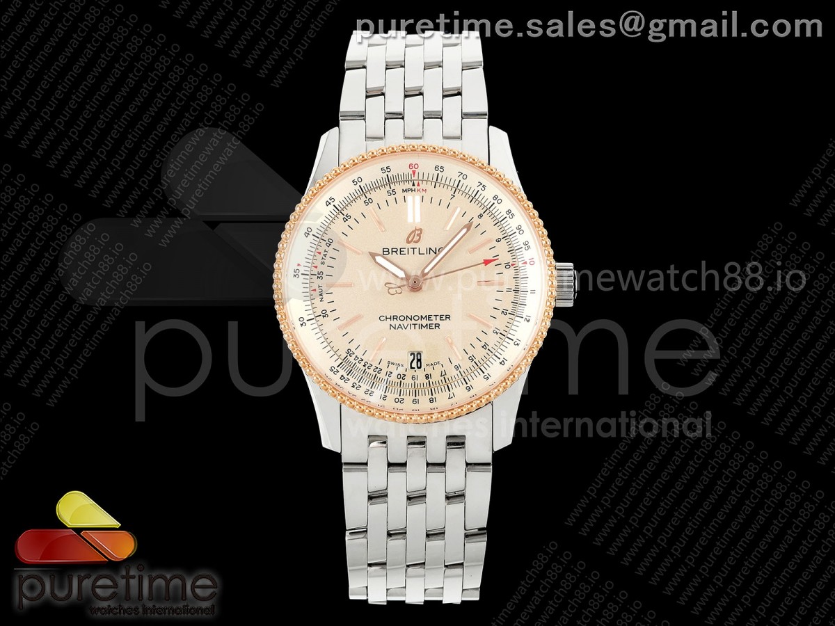 TF 브라이틀링 네이타이머 데이트 38미리 로골베젤 크림다이얼 스틸브레이슬릿  Navitimer 38 Date SS TF 1:1 Best Edition Cream Dial RG Bezel on SS Bracelet A2824