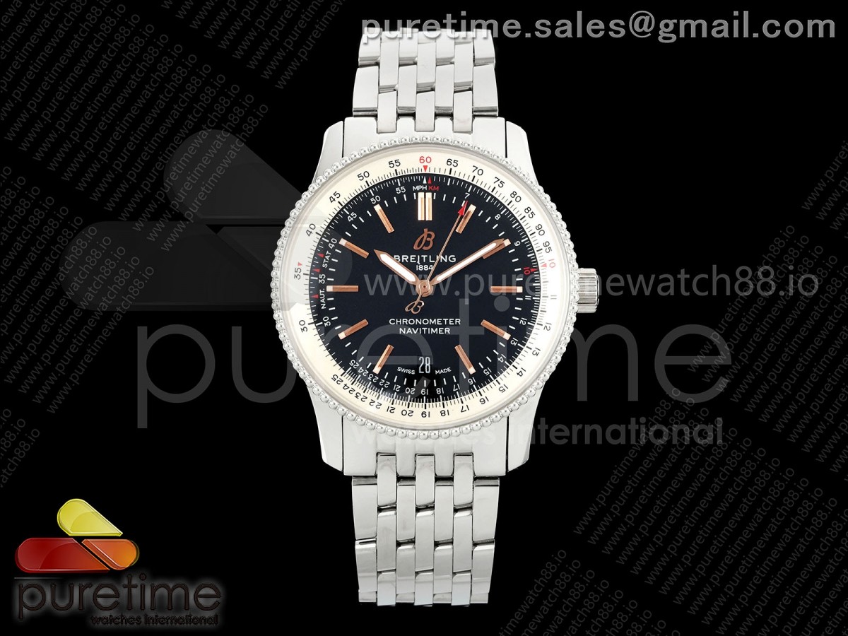 TF 브라이틀링 네이타이머 데이트 41미리 블랙다이얼 스틸브레이슬릿 Navitimer 41 Date SS TF 1:1 Best Edition Black Dial on SS Bracelet A2824