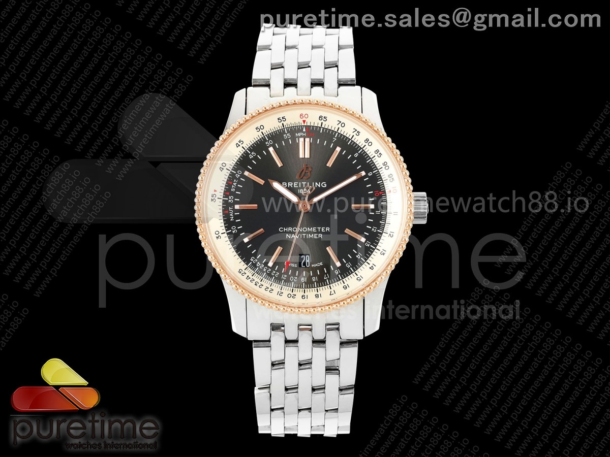 TF 브라이틀링 네이타이머 데이트 41미리 로골베젤 그레이다이얼 스틸브레이슬릿 Navitimer 41 Date SS TF 1:1 Best Edition Gray Dial RG Bezel on SS Bracelet A2824