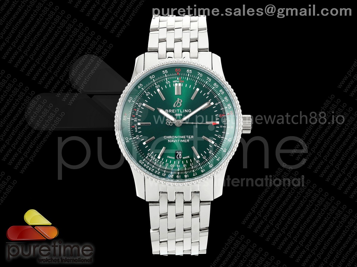 TF 브라이틀링 네이타이머 데이트 41미리 그린다이얼 스틸브레이슬릿 Navitimer 41 Date SS TF 1:1 Best Edition Green Dial on SS Bracelet A2824