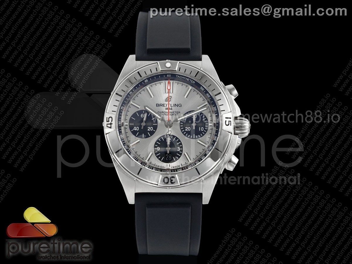 TF V2 브라이틀링 크로노맷B01 42미리 실버/블랙다이얼 블랙러버스트랩 Chronomat B01 42mm SS TF 1:1 Best Edition Silver/Black Dial on Black Rubber Strap A7750 V2