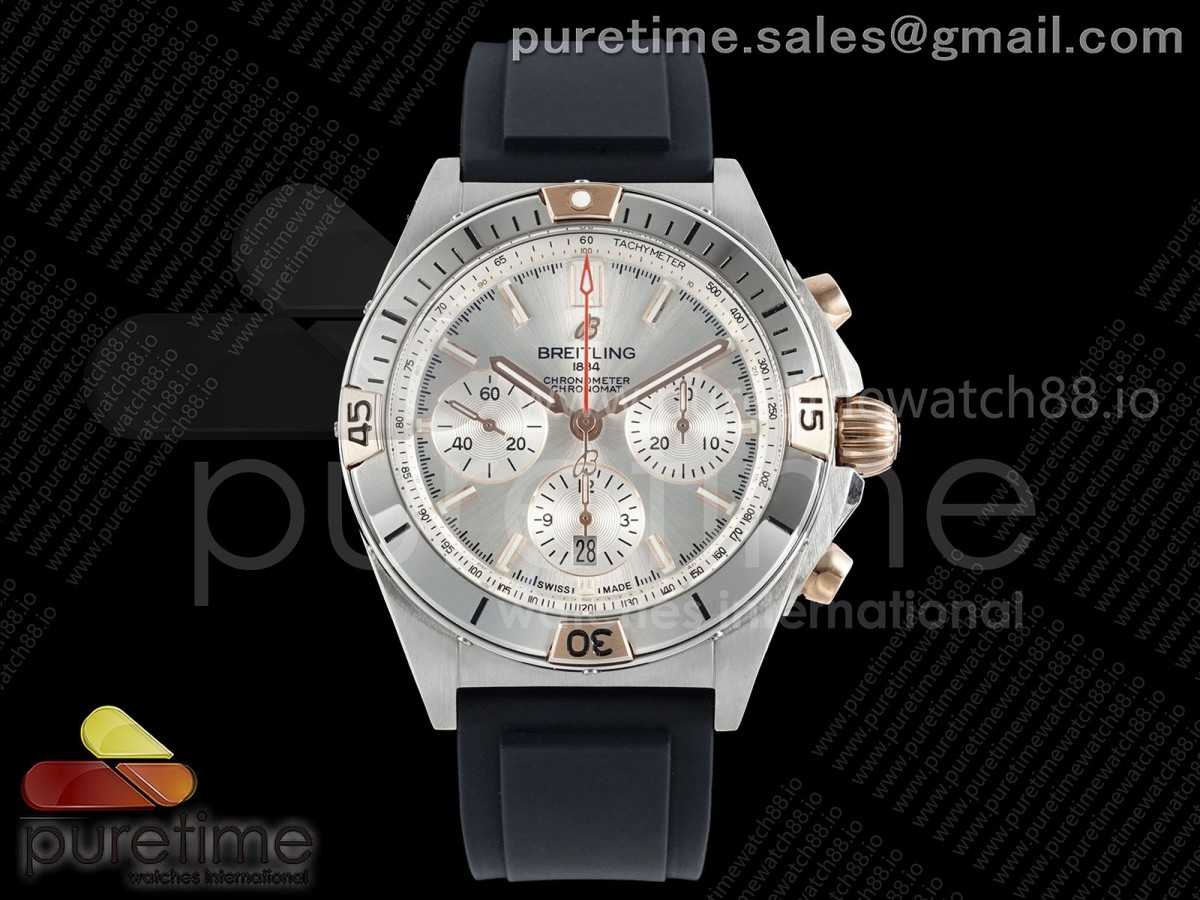 TF V2 브라이틀링 크로노맷B01 42미리 실버다이얼 블랙러버스트랩 Chronomat B01 42mm SS TF 1:1 Best Edition Silver Dial on Black Rubber Strap A7750 V2