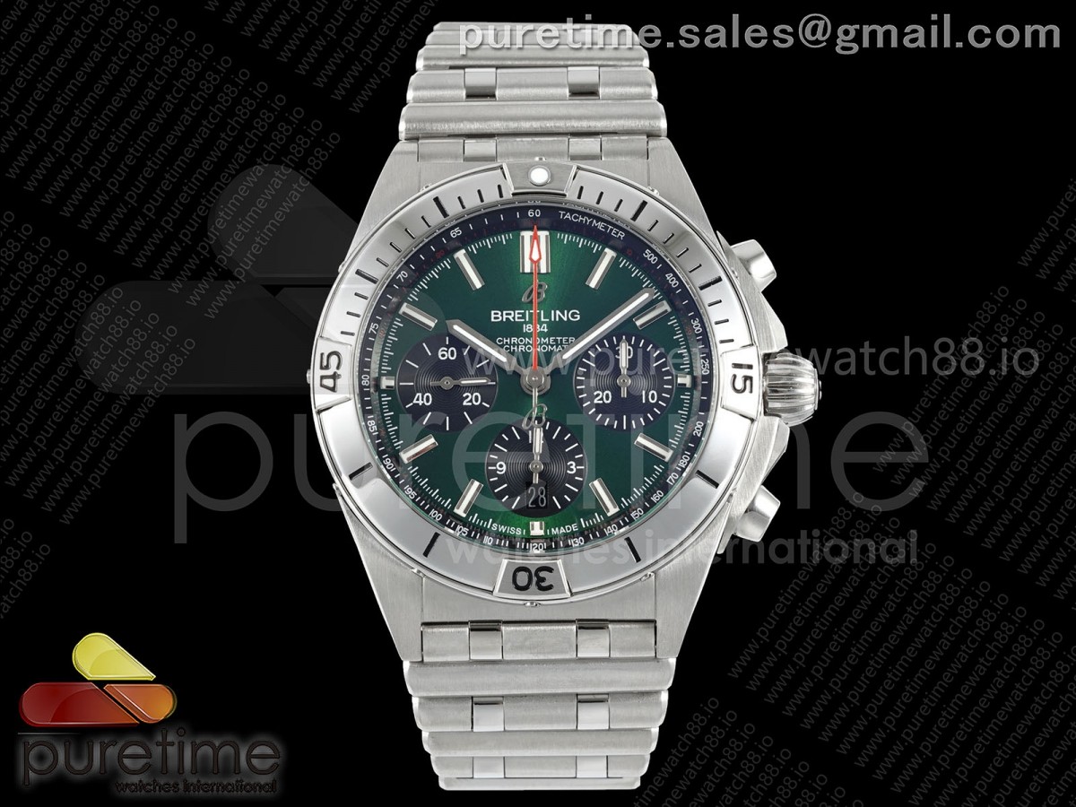 TF V2 브라이틀링 크로노맷B01 42미리 그린/블랙다이얼 스틸브레이슬릿  Chronomat B01 42mm SS TF 1:1 Best Edition Green/Black Dial on SS Bracelet A7750 V2