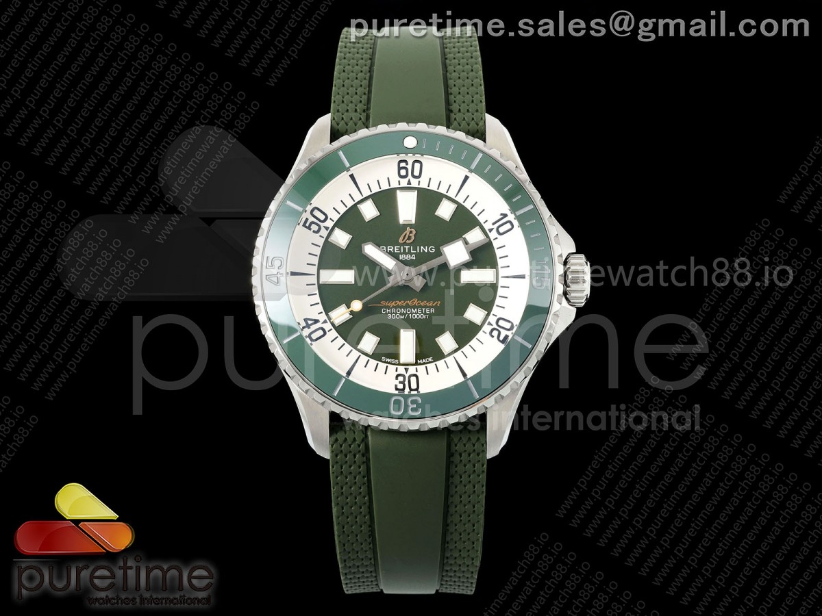 TF 브라이틀링 슈퍼오션 44미리 그린베젤 그린다이얼 그린러버스트랩 SuperOcean Automatic 44 SS Green Bezel TF 1:1 Best Edition Green Dial on Green Rubber Strap A2824