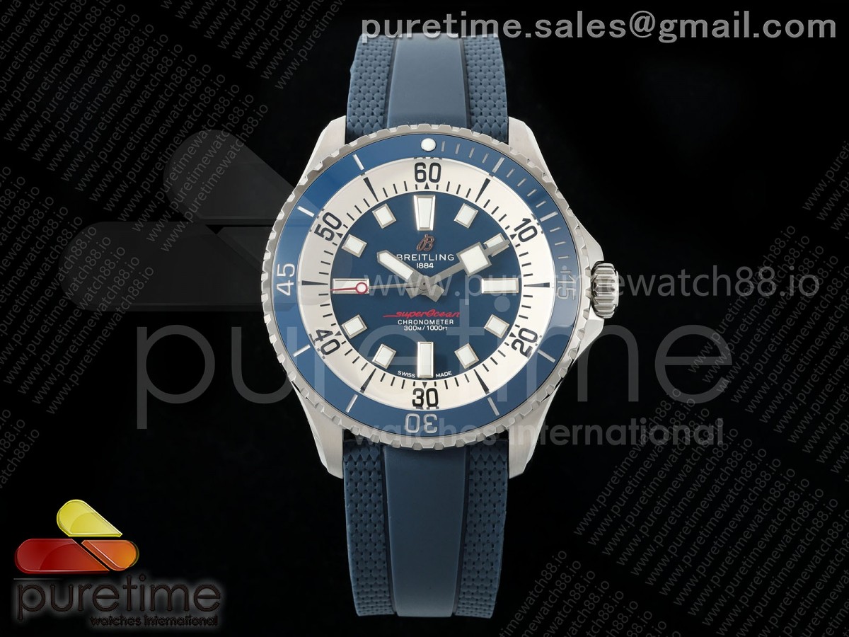 TF 브라이틀링 슈퍼오션 44미리 블루베젤 블루다이얼 블루러버스트랩 SuperOcean Automatic 44 SS Blue Bezel TF 1:1 Best Edition Blue Dial on Blue Rubber Strap A2824