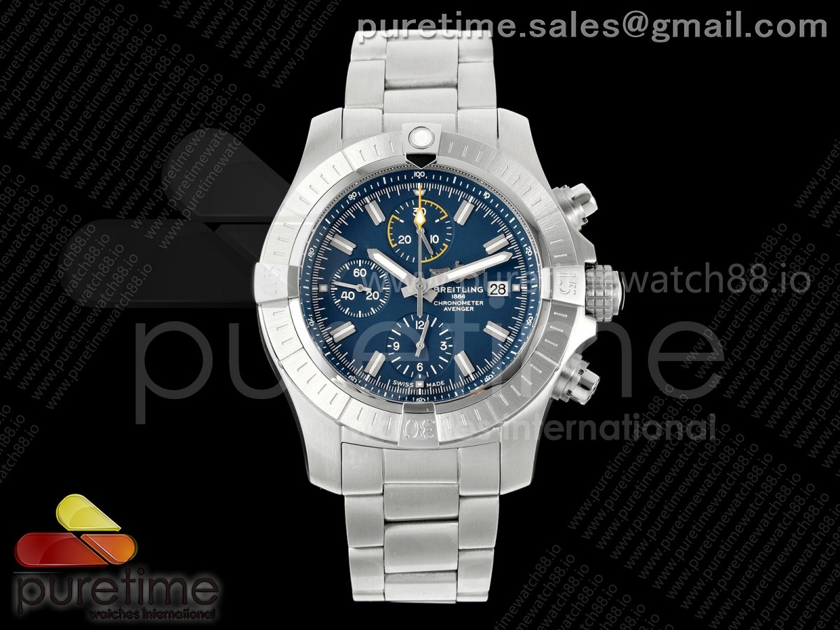 TF V2 브라이틀링 어벤저 크로노 45미리 블루다이얼 스틸브레이슬릿 Avenger Chrono SS TF1:1 Best Edition Blue Dial on SS Bracelet A7750 V2