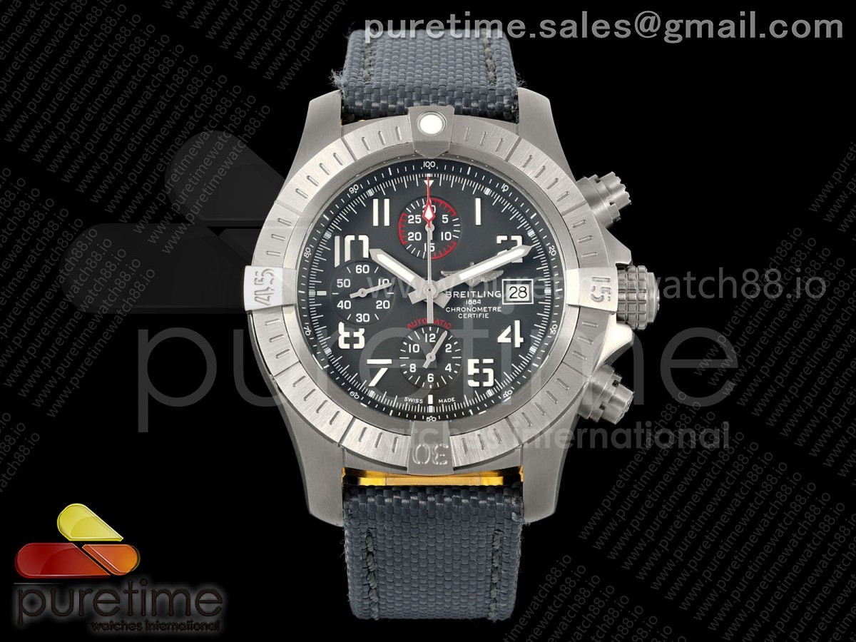 TF V2 브라이틀링 어벤저 크로노 티타늄 45미리 그레이다이얼 그레이나일론스트랩 Avenger Chrono Titanium TF1:1 Best Edition Gray Dial on Gray Nylon Strap A7750 V2