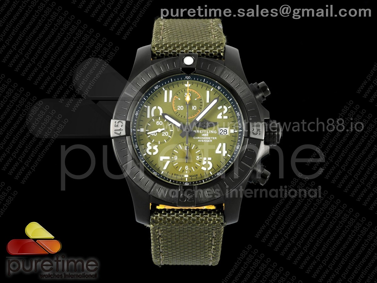 TF V2 브라이틀링 어벤저 크로노 PVD티타늄 45미리 그린다이얼 그린나일론스트랩 Avenger Chrono PVD Titanium TF1:1 Best Edition Green Dial on Green Nylon Strap A7750 V2