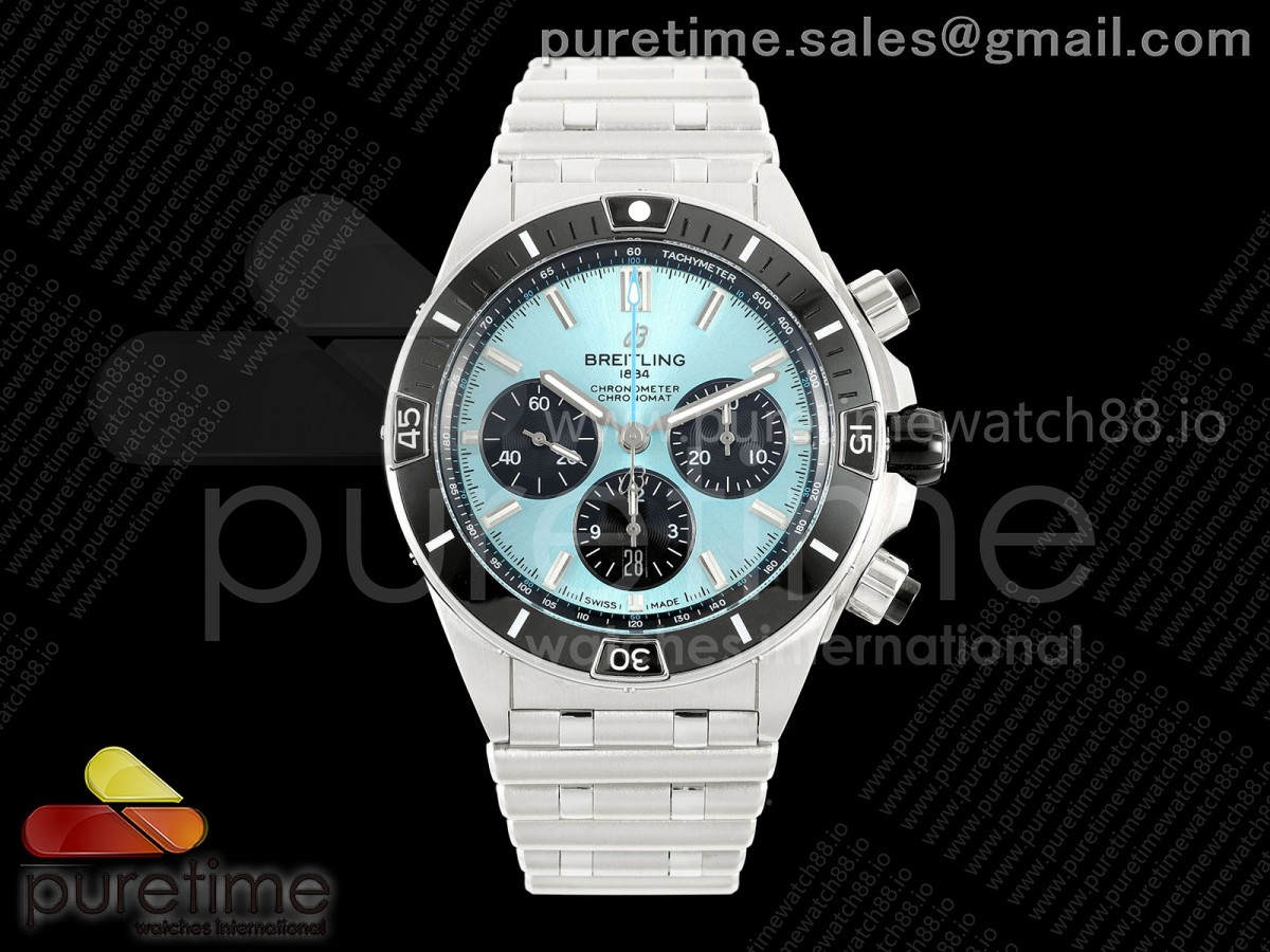 TF 브라이틀링 슈퍼 크로노맷 B01 44미리 아이스블루다이얼 스틸브레이슬릿 Super Chronomat B01 44 SS TF 1:1 Best Edition Ice Blue Dial on SS Bracelet A7750