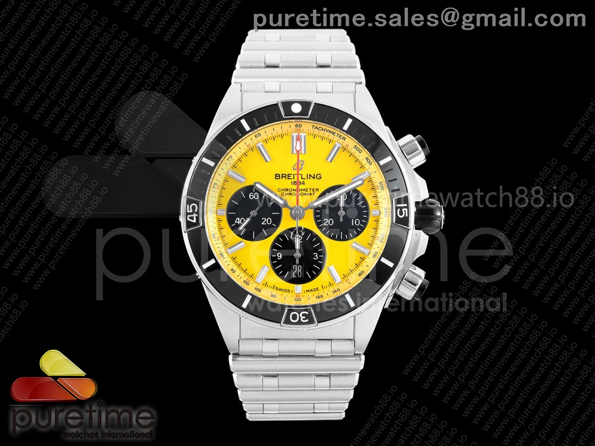TF 브라이틀링 슈퍼 크로노맷 B01 44미리 옐로우다이얼 스틸브레이슬릿 Super Chronomat B01 44 SS TF 1:1 Best Edition Yellow Dial on SS Bracelet A7750