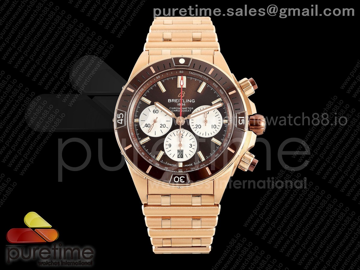 TF 브라이틀링 슈퍼 크로노맷 B01 로즈골드 44미리 브라운다이얼 스틸브레이슬릿 Super Chronomat B01 44 RG TF 1:1 Best Edition Brown Dial on RG Bracelet A7750