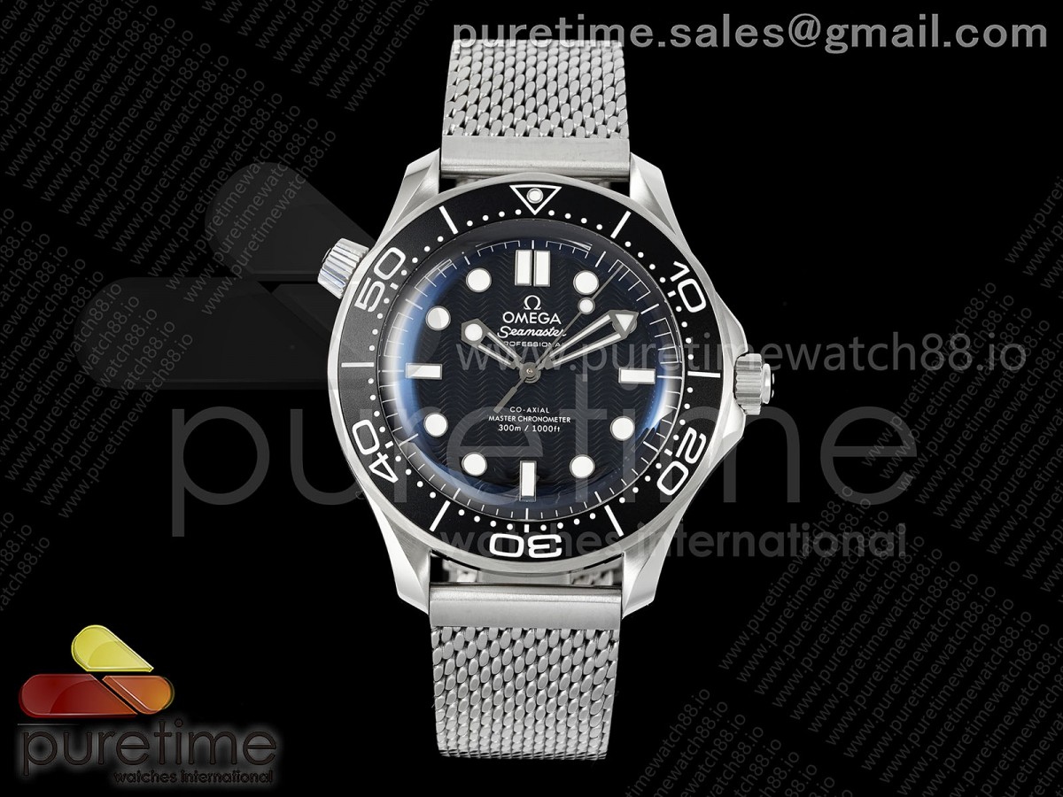 ORF 오메가 씨마스터 300M 다이버 블랙웨이브다이얼 메쉬브레이슬릿 Seamaster 300M Diver SS ORF 1:1 Best Edition Black Wave Dial on SS Mesh Bracelet OR8806 Super Clone
