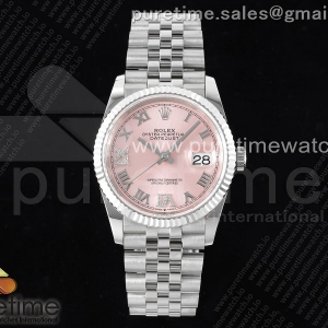 GMF 롤렉스 데이저스트36 핑크로만다이얼 스틸브레이슬릿 Datejust 36 SS 904L Steel JDF 1:1 Best Edition Pink Dial Diamonds 6/9 Markers on SS Bracelet VR3235