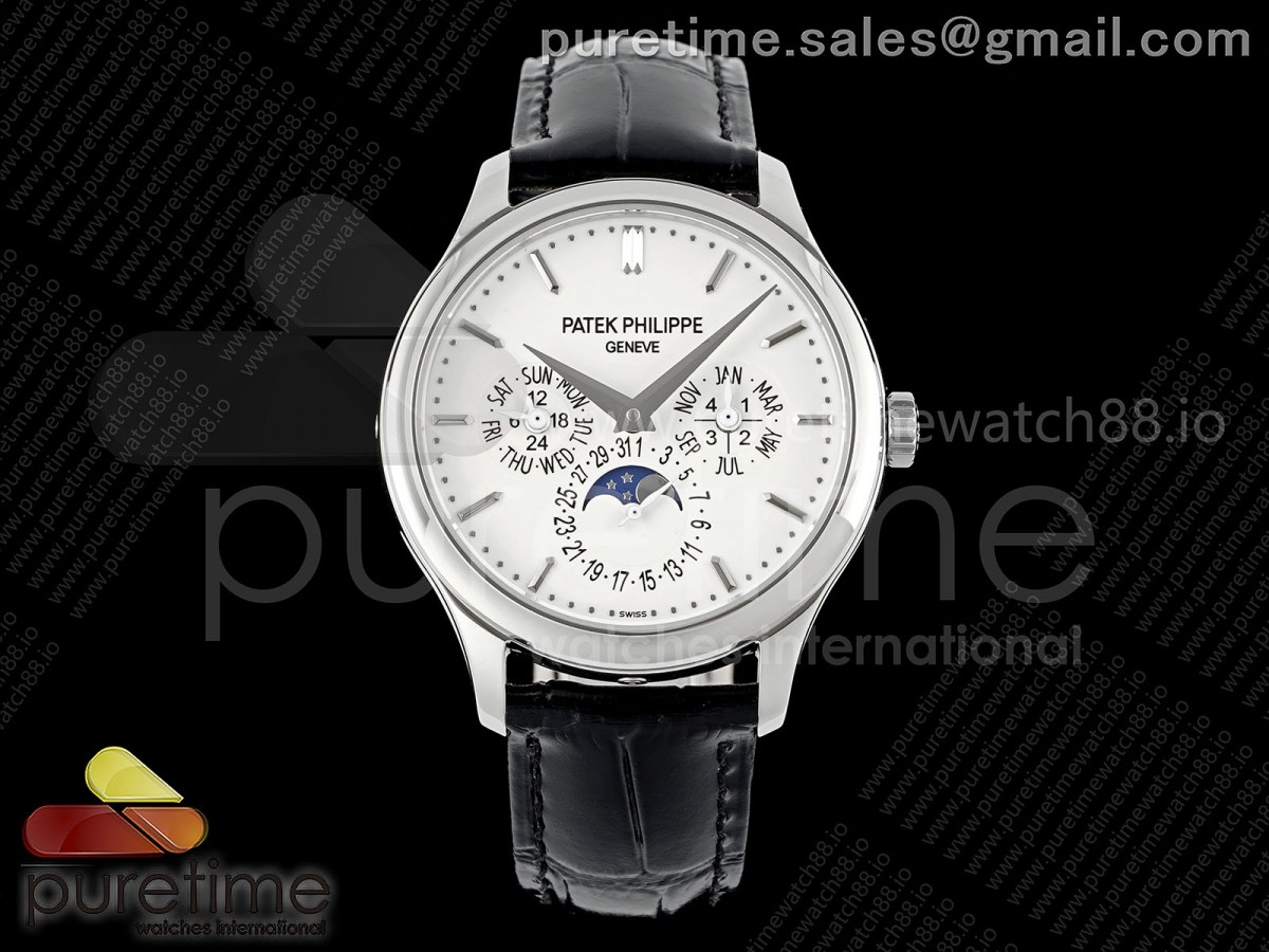 3KF 파텍필립 퍼페츄얼캘린더 5140 화이트다이얼 블랙가죽스트랩 Perpetual Calendar 5140 SS 3KF Best Edition White Dial on Black Leather Strap A240