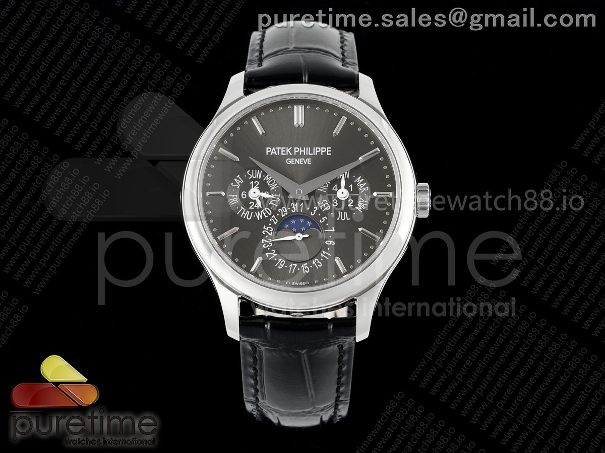 3KF 파텍필립 퍼페츄얼캘린더 5140 그레이다이얼 블랙가죽스트랩 Perpetual Calendar 5140 SS 3KF Best Edition Gray Dial on Black Leather Strap A240