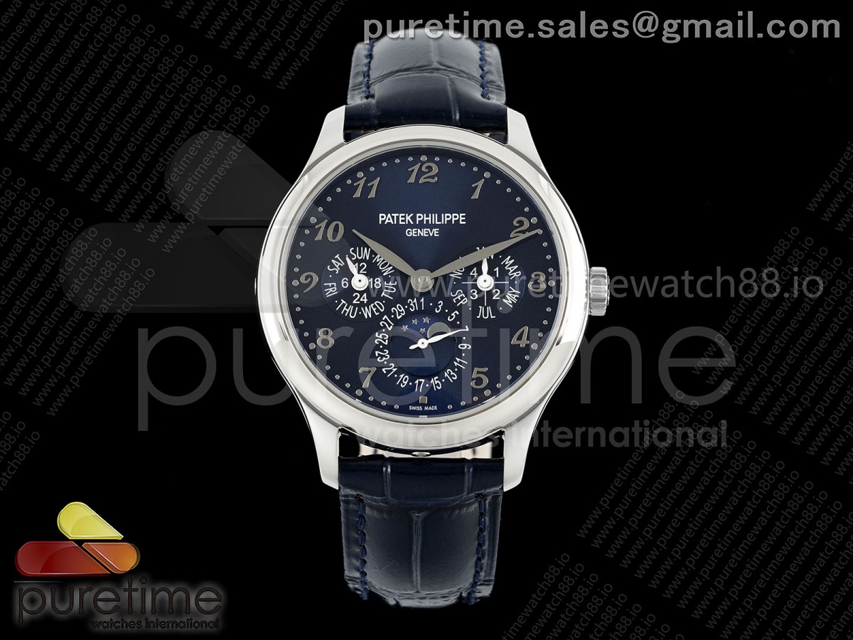 3KF 파텍필립 퍼페츄얼캘린더 5140 블루아라빅다이얼 블랙가죽스트랩  Perpetual Calendar 5140 SS 3KF Best Edition Blue Numeral Dial on Blue Leather Strap A240