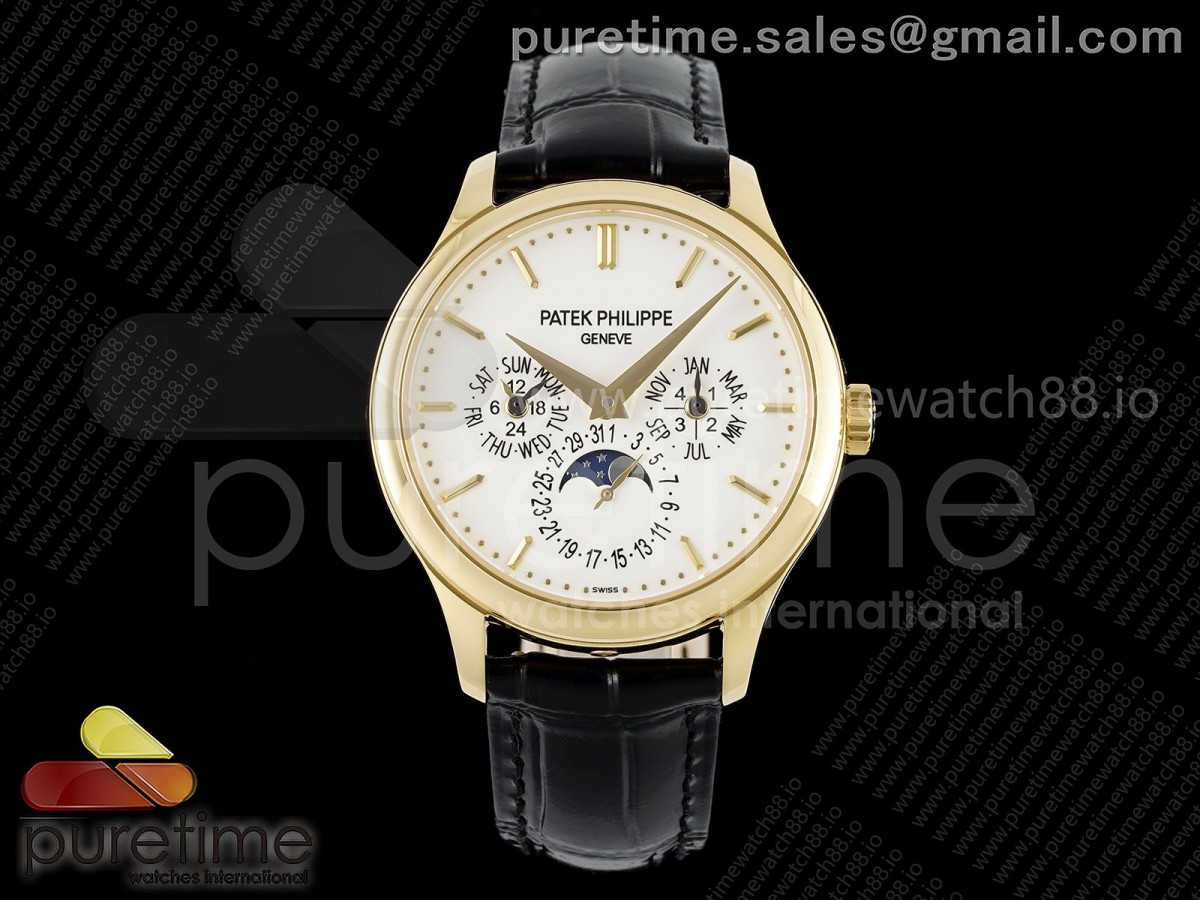 3KF 파텍필립 퍼페츄얼캘린더 5140 옐로우골드 화이트다이얼 블랙가죽스트랩 Perpetual Calendar 5140 YG 3KF Best Edition White Dial on Black Leather Strap A240