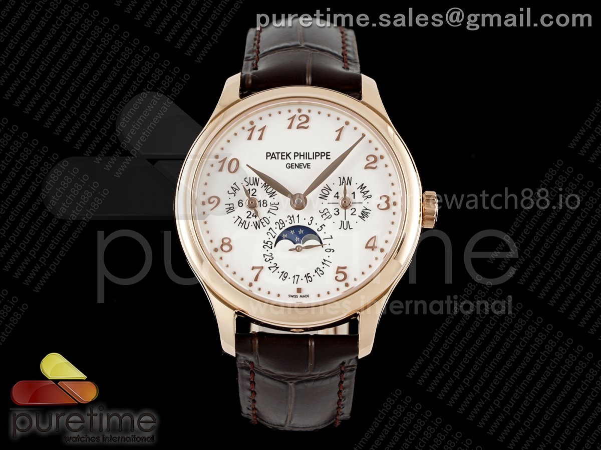 3KF 파텍필립 퍼페츄얼캘린더 5140 로즈골드 화이트아라빅다이얼 브라운가죽스트랩  Perpetual Calendar 5140 RG 3KF Best Edition White Numeral Dial on Brown Leather Strap A240