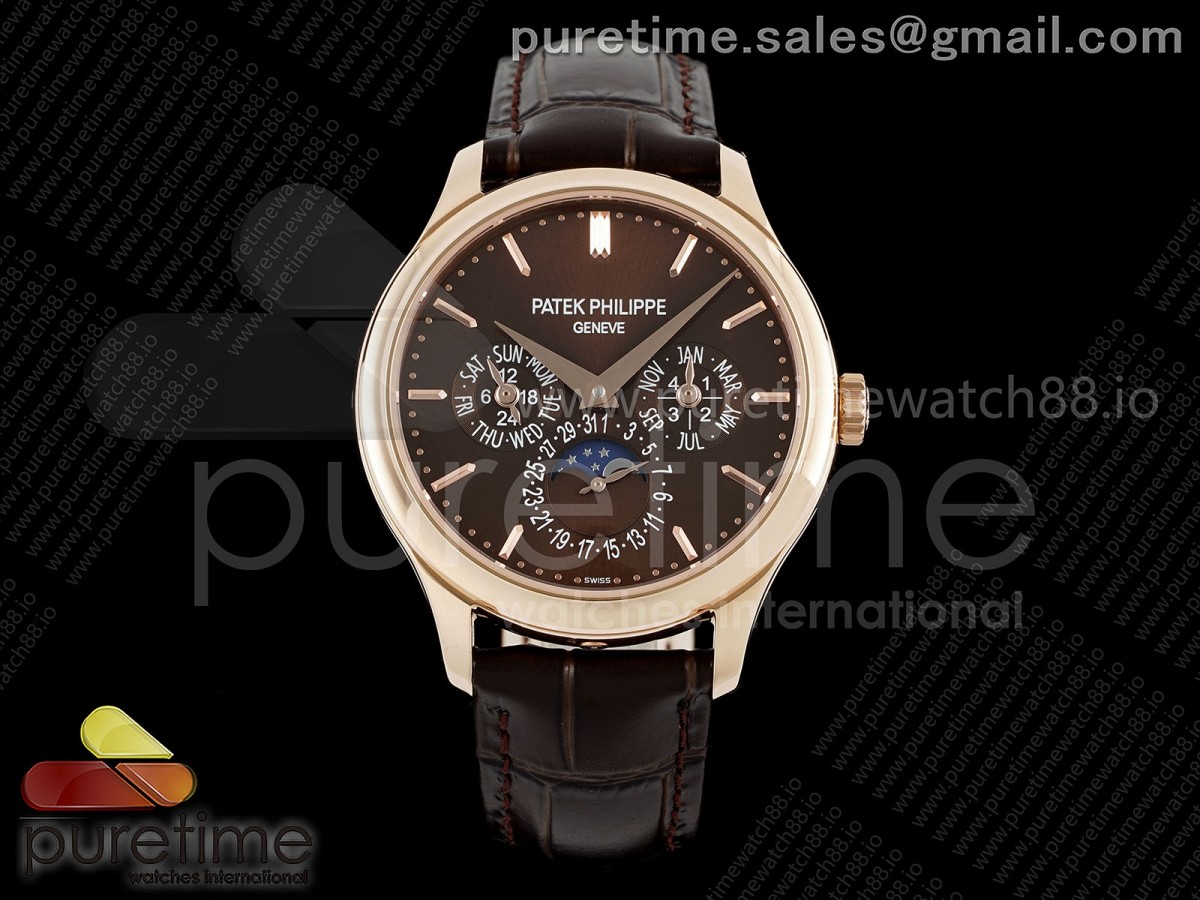 3KF 파텍필립 퍼페츄얼캘린더 5140 로즈골드 브라운다이얼 브라운가죽스트랩  Perpetual Calendar 5140 RG 3KF Best Edition Brown Dial on Brown Leather Strap A240