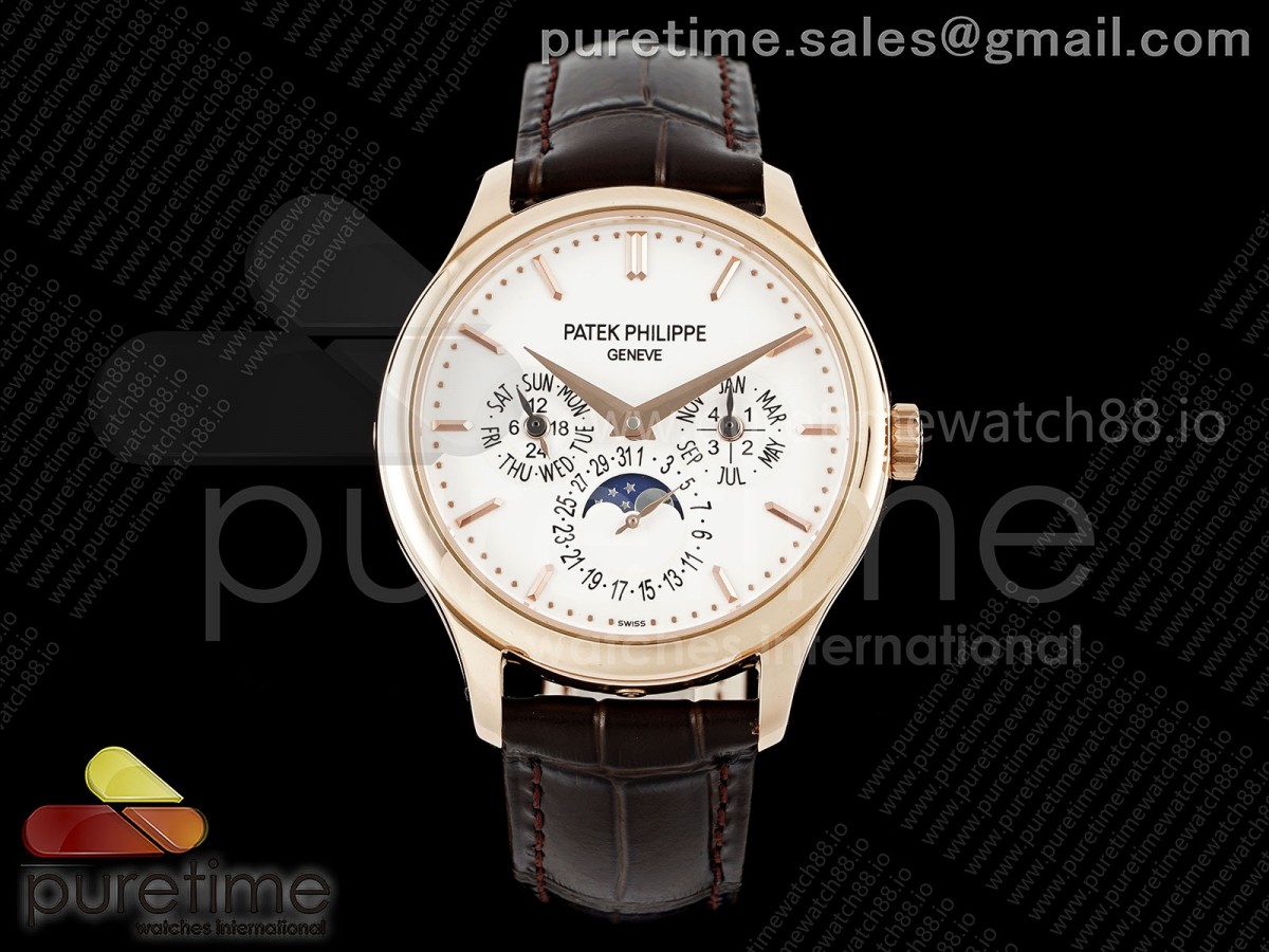 3KF 파텍필립 퍼페츄얼캘린더 5140 로즈골드 화이트다이얼 브라운가죽스트랩 Perpetual Calendar 5140 RG 3KF Best Edition White Dial on Brown Leather Strap A240