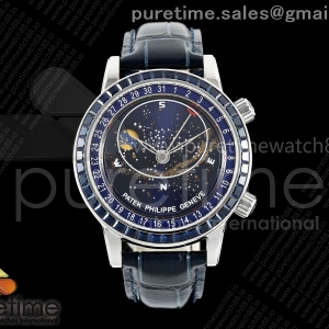 3KF 파텍필립 그랜드컴플리케이션 6102 블루다이아베젤 블루다이얼 블루가죽스트랩 Grand Complications 6102 SS 3KF Best Edition Blue Diamonds Bezel Blue Dial on Blue Leather Strap A240