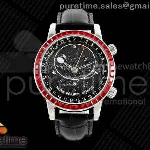 3KF 파텍필립 그랜드컴플리케이션 6102 레드다이아베젤 블랙다이얼 블랙가죽스트랩 Grand Complications 6102 SS 3KF Best Edition Red Diamonds Bezel Black Dial on Black Leather Strap A240