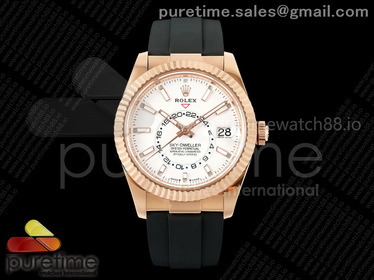 ZF 롤렉스 스카이드웰러 텅스텐(Cu-W) 로즈골드 화이트다이얼 블랙러버스트랩 Sky-Dweller 336235 RG ZF 1:1 Best Edition White Dial on Oysterflex Strap A23J (Gain Weight)