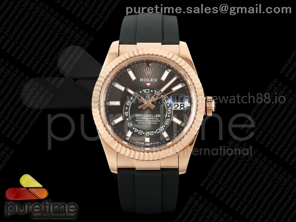 ZF 롤렉스 스카이드웰러 텅스텐(Cu-W) 로즈골드 그레이다이얼 블랙러버스트랩 Sky-Dweller 336235 RG ZF 1:1 Best Edition Gray Dial on Oysterflex Strap A23J (Gain Weight)