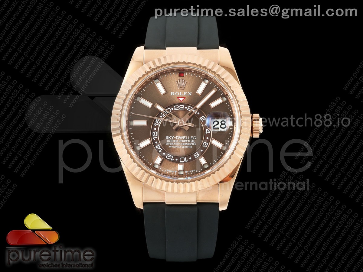ZF 롤렉스 스카이드웰러 텅스텐(Cu-W) 로즈골드 브라운다이얼 블랙러버스트랩  Sky-Dweller 336235 RG ZF 1:1 Best Edition Brown Dial on Oysterflex Strap A23J (Gain Weight)