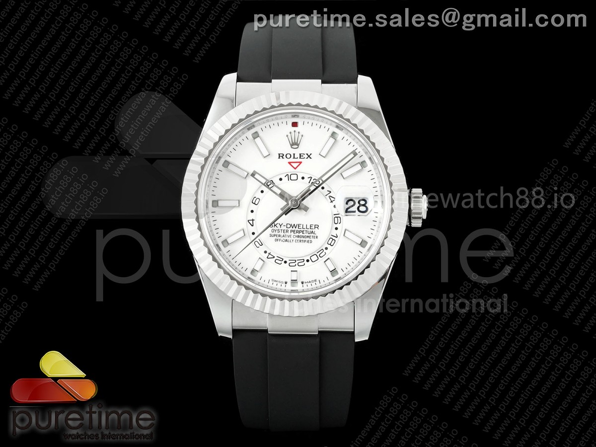 ZF 롤렉스 스카이드웰러 텅스텐(Cu-W) 화이트다이얼 블랙러버스트랩  Sky-Dweller 336239 SS ZF 1:1 Best Edition White Dial on Oysterflex Strap A23J (Gain Weight)