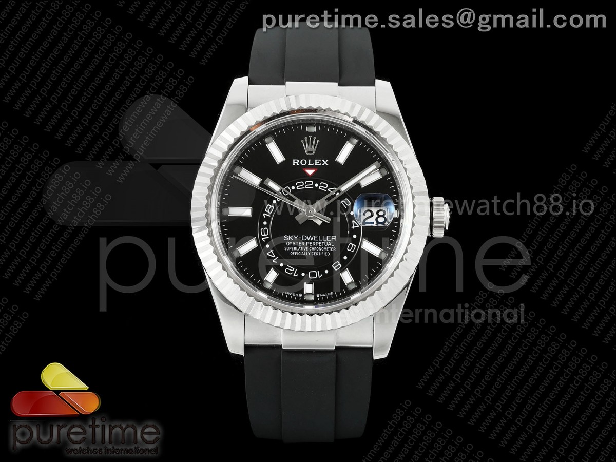 ZF 롤렉스 스카이드웰러 텅스텐(Cu-W) 블랙다이얼 블랙러버스트랩  Sky-Dweller 336239 SS ZF 1:1 Best Edition Black Dial on Oysterflex Strap A23J (Gain Weight)