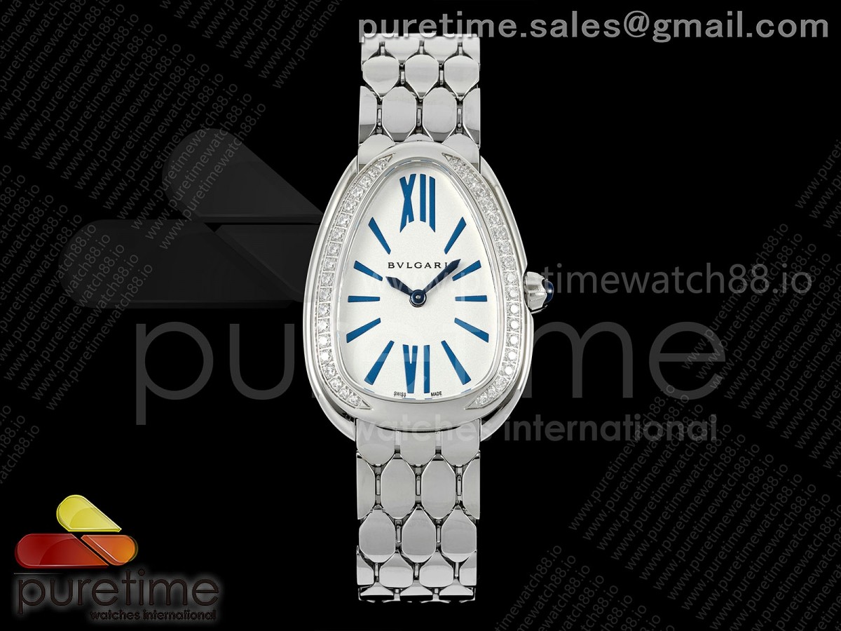 BVF 불가리 세르펜티 세두토리 다이아베젤 화이트/블루다이얼 스틸브레이슬릿 Serpenti Seduttori SS BVF 1:1 Best Edition White/Blue Dial Diamonds Bezel on SS Bracelet ETA Quartz