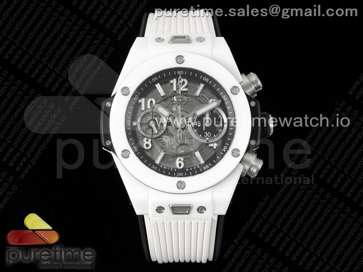 ZF BBF 위블로 빅뱅 유니코 화이트세라믹 스켈레톤다이얼 화이트러버스트랩  Big Bang Unico White Ceramic ZF 1:1 Best Edition Skeleton Dial on White Rubber Strap A1280