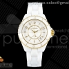 HTF 샤넬 J12 화이트세라믹 38미리 옐로우골드베젤 화이트다이얼 세라믹브레이슬릿 J13 38mm HTF 1:1 Best Edition White Korea Ceramic YG Bezel White Dial on Bracelet A12.1