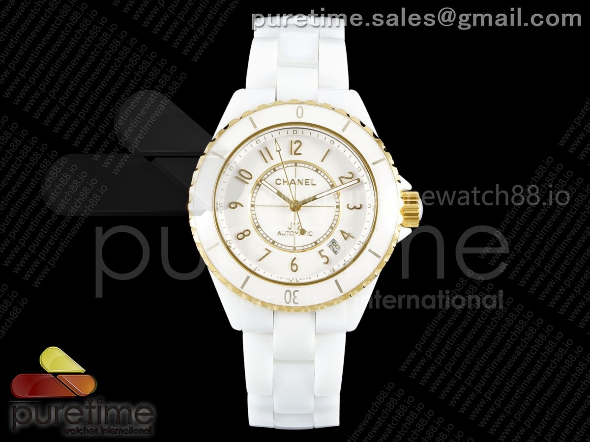 HTF 샤넬 J12 화이트세라믹 38미리 옐로우골드베젤 화이트다이얼 세라믹브레이슬릿 J13 38mm HTF 1:1 Best Edition White Korea Ceramic YG Bezel White Dial on Bracelet A12.1