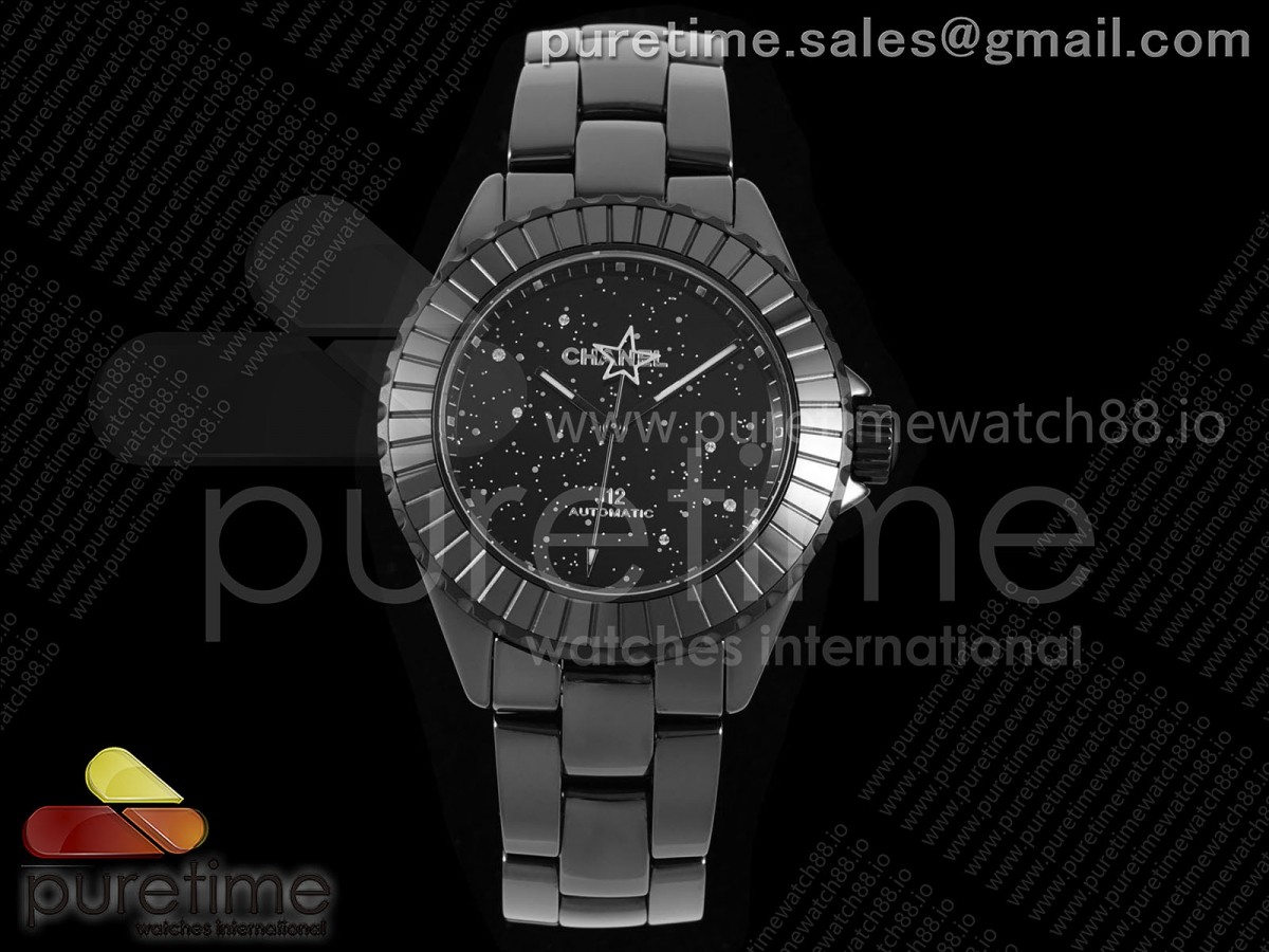 HTF 샤넬 J12 블랙세라믹 38미리 블랙스타다이얼 세라믹브레이슬릿 J13 38mm HTF 1:1 Best Edition Black Korea Ceramic Black Stars Dial on Bracelet A12.2