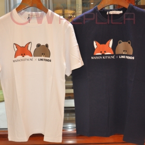 탑키츠네 메종키츠네 X 라인 프렌즈 프린트 라운드 면 티셔츠 (2컬러)