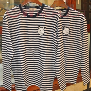 탑키츠네 메종키츠네 폭스패치 스트라이프 롱슬립 라운드 면티셔츠 (2컬러)