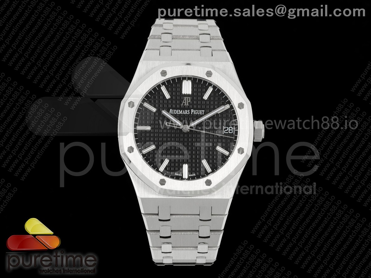 APSF V3 오데마피게 로얄오크 15500 SW블랙다이얼 스틸브레이슬릿 Royal Oak 15500 SS APSF 1:1 Best Edition Black Dial on SS Bracelet SA4302 Super Clone V3 (Free Sprung)