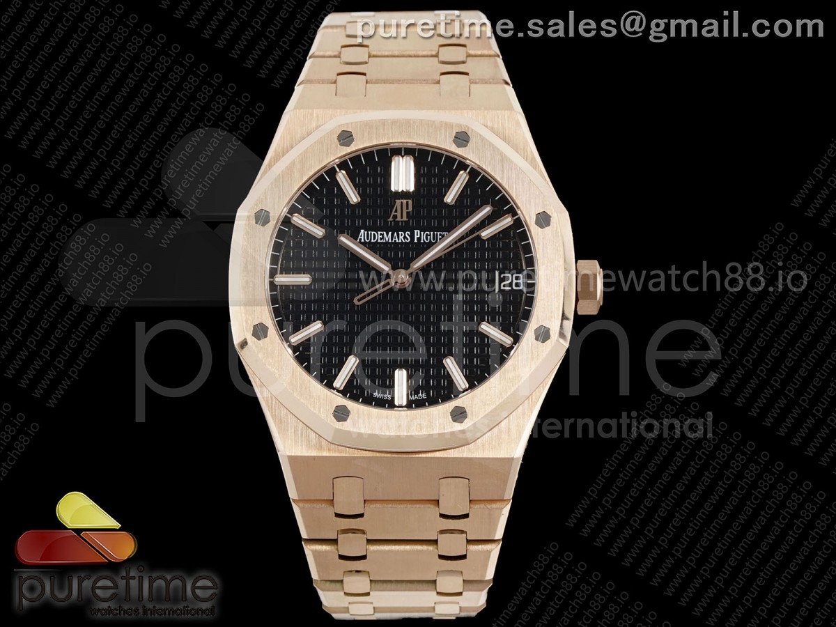 APSF V2 오데마피게 로얄오크 15500 로즈골드 블랙다이얼 스틸브레이슬릿 Royal Oak 15500 RG APSF 1:1 Best Edition Black Dial on RG Bracelet SA4302 Super Clone V2 (SW Dial)