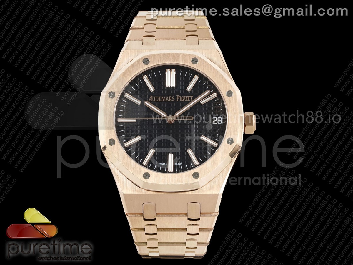 APSF V2 오데마피게 로얄오크 15510 로즈골드 블랙다이얼 스틸브레이슬릿 Royal Oak 15510 RG APSF 1:1 Best Edition Black Dial on RG Bracelet SA4302 Super Clone V2 (SW Dial)